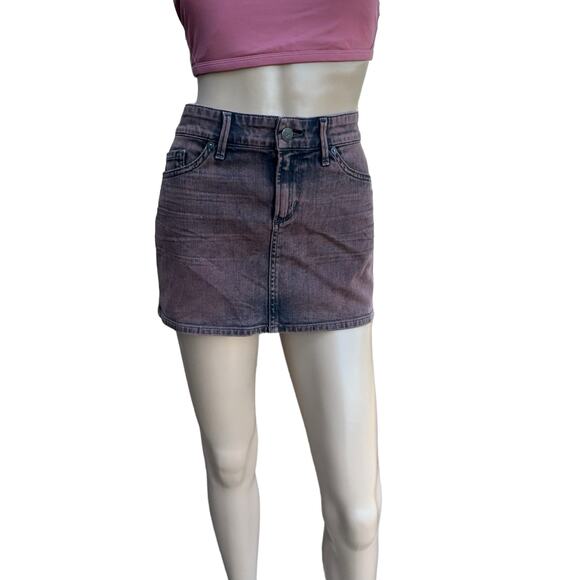 New Citizens of Humanity Burgundy Acid Wash Wrinkled Jean Denim Mini Skirt Sz 27 - Picture 1 of 9